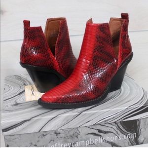 JEFFREY CAMPBELL new red leather snakeskin bootie